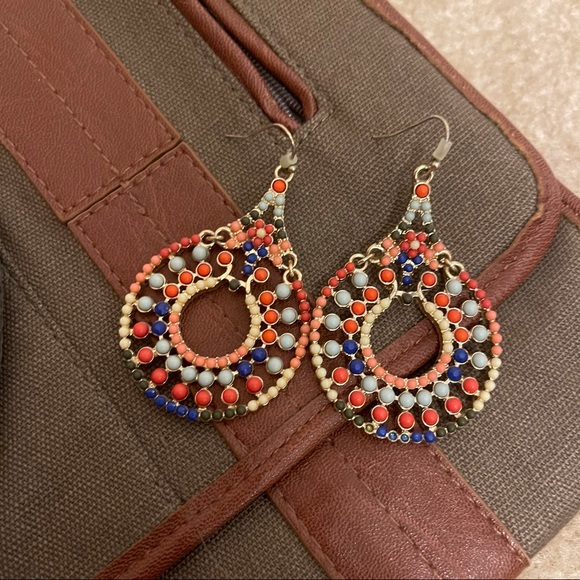 New York & Company Red & Blue Beaded Drop Earrings - Picture 6 of 6